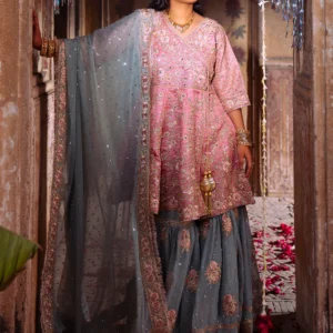 Rose Pink Charmuse 3PC Flared Gharara Wedding Set