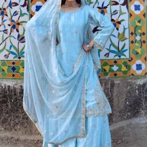 Ice Blue Charmuse 3PC Gharara Formal Wedding Set