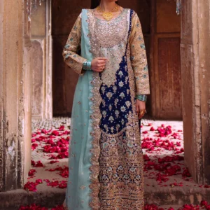 Navy Blue Chiffon 3PC Long Kurta Formal Wedding Set