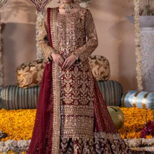 Maroon Straight Cut Lehenga 3PC Chiffon Festive Set