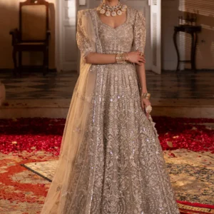 Grey Flared Lehenga Set 3 Piece – Net Fabric Festive Party Wear Dress with Dupatta for Women (OTO4489)