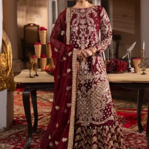 Maroon Flared Lehenga 3 Piece Festive Chiffon Set