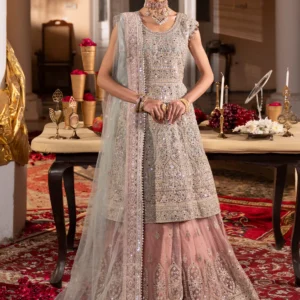 Light Blue Sharara 4PC Net Kurti Festive Set