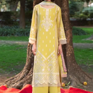 Pale Yellow Lawn 3 Piece Embroidered Festive Suit Set