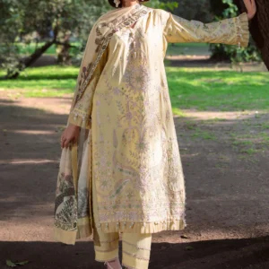 Light Yellow Lawn Straight Kurta 3PC Festive Set