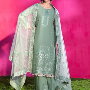 Moss Green Lawn Straight Kurta 3PC Festive Set