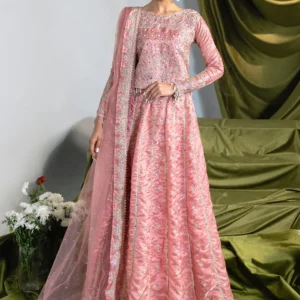 Blush Pink Lehenga Choli Set for Women – Flared Charmuse Lehenga with Embroidered Choli & Net Dupatta | Wedding & Formal Wear (AKP0915)