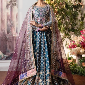 Teal Flared Lehenga Choli Set with Net Dupatta – 3 Piece Wedding & Formal Wear Dress for Women (Charmuse Fabric)