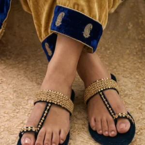 Navy Blue Velvet & Rubber Sole Party Wear Heels for Women (UOX7268)