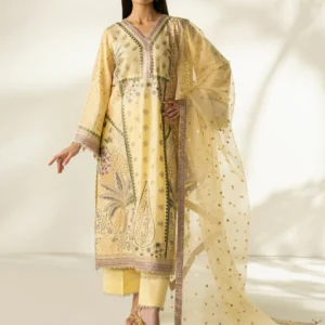Butter Yellow Lawn 3 Piece Festive Kurta Suit Set