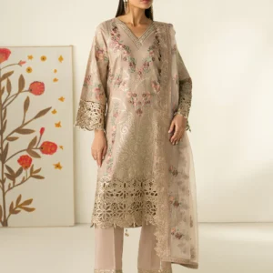 Beige Lawn 3 Piece Festive Straight Kurta Suit Set