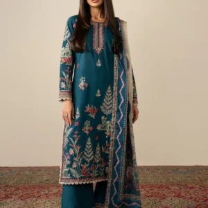 Teal Lawn 3 Piece Festive Straight Kurta Suit Set