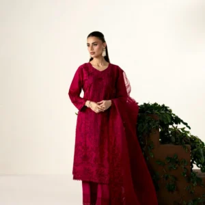 Maroon Lawn 3 Piece Festive Straight Kurta Suit Set