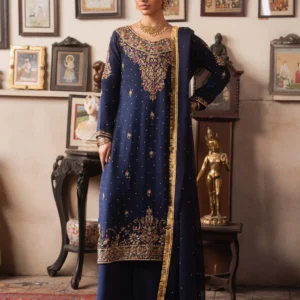 Midnight Blue Chiffon 3PC Formal Kurta Set