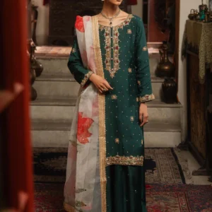 Teal Chiffon 3PC Formal Straight Kurta Set