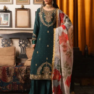 Bottle Green Chiffon 3PC Formal Kurta Set