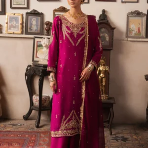 Fuchsia Chiffon 3PC Formal Straight Kurta Set
