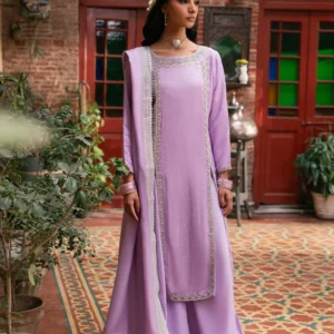 Lilac Chiffon Straight Kurta 3Pc Elegant Formal Suit