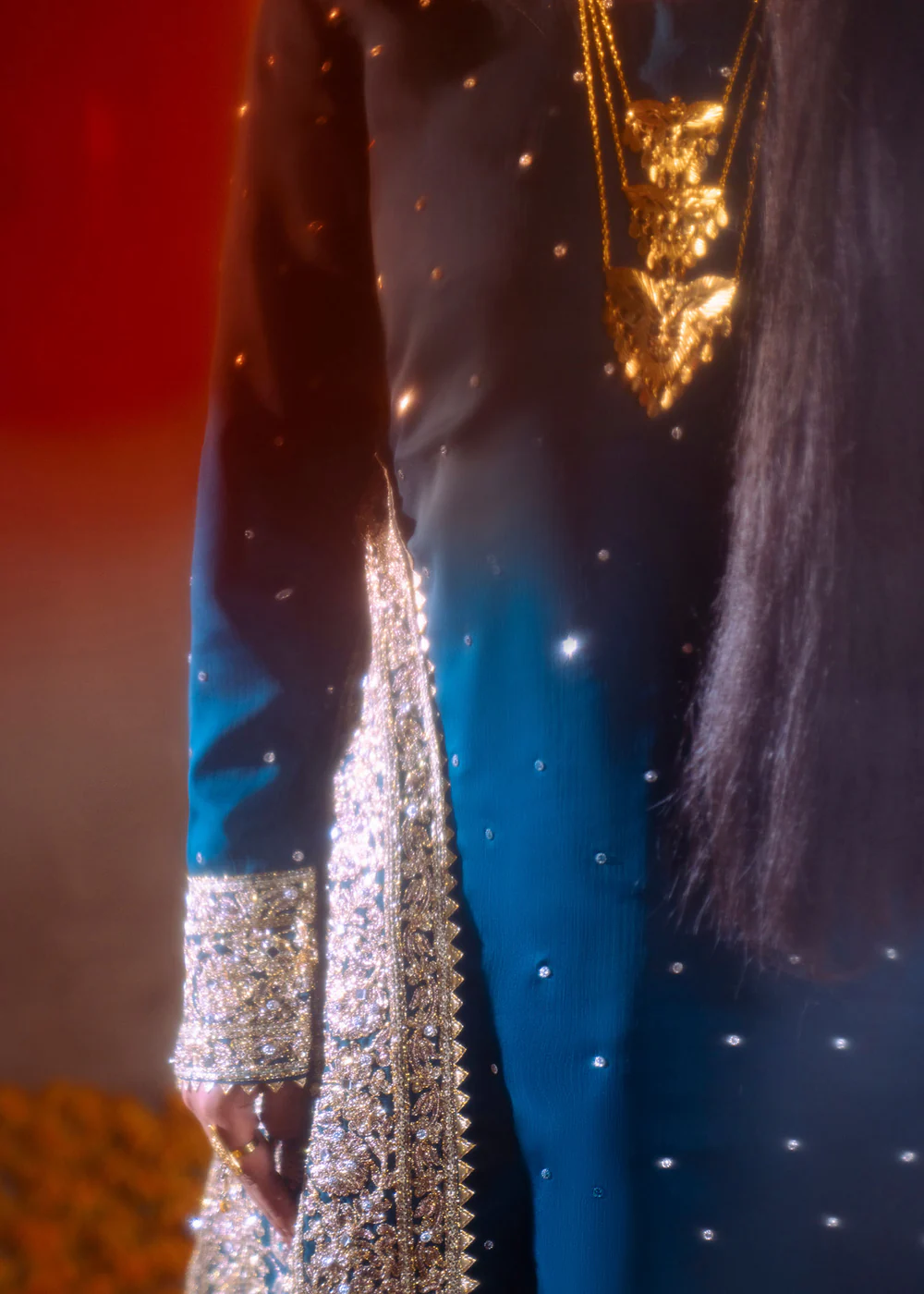 Cobalt Blue Embroidered Chiffon 3Pc Formal Suit - Image 4