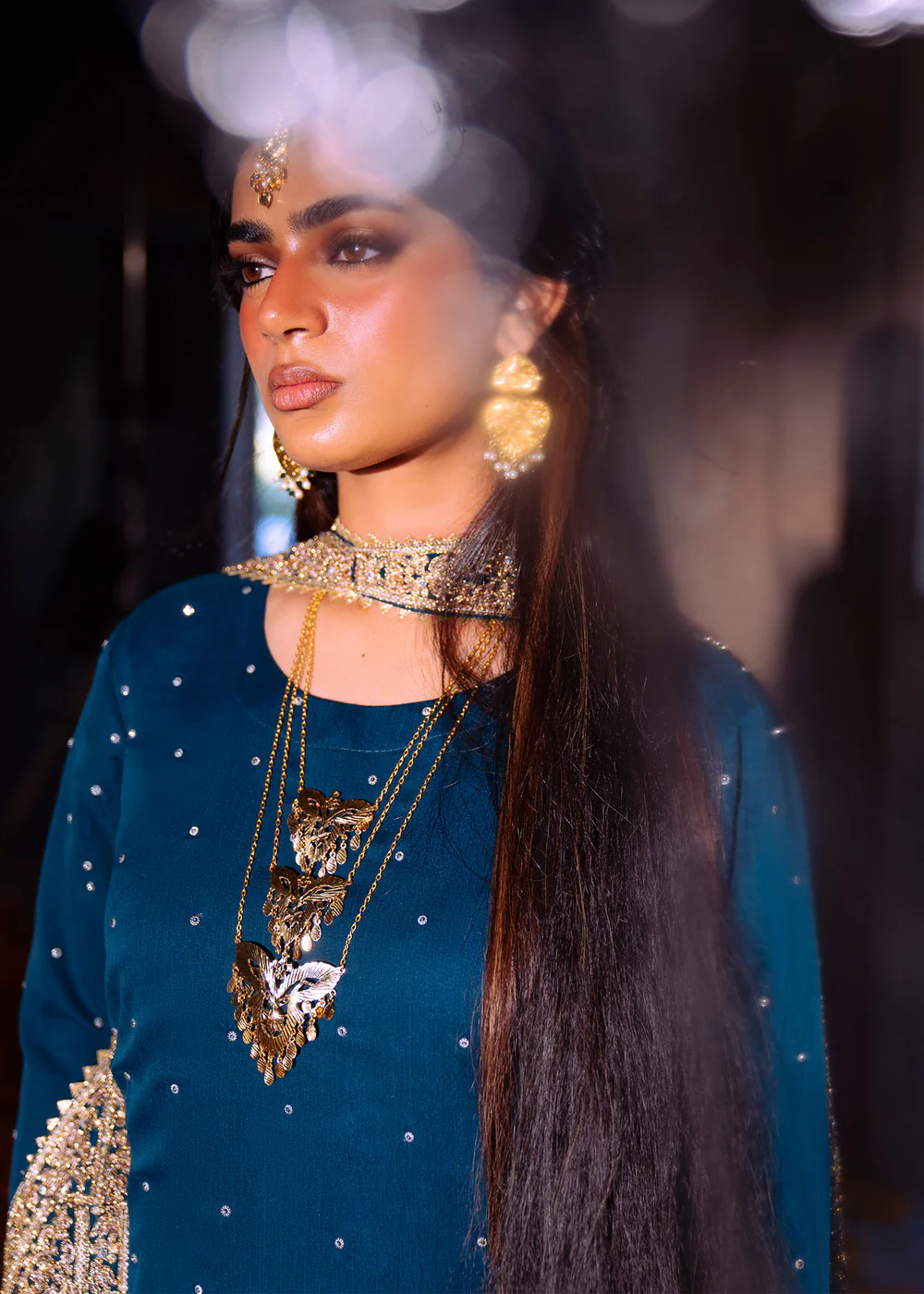 Cobalt Blue Embroidered Chiffon 3Pc Formal Suit - Image 7