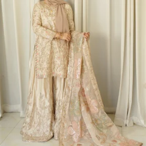 Ivory Charmuse Sharara Set with Net Dupatta Elegance