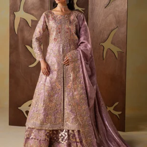 Mauve Embroidered Organza Lehenga 3Pc Formal Suit