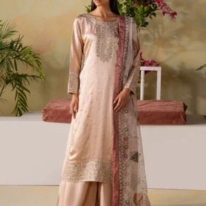 Champagne Embroidered Straight Kurta Palazzo Set