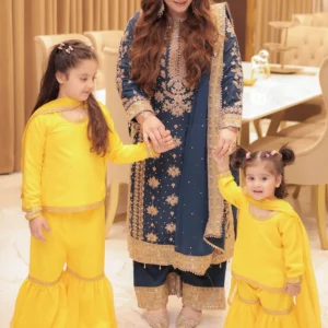 Teal Crinkle Chiffon Long Kurta Plazzo Set