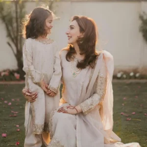 Ivory Chiffon Straight Cut 3 Piece Festive Suit