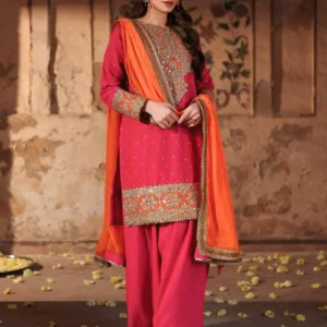 Shocking Pink Chiffon Farshi Shalwar Formal Suit