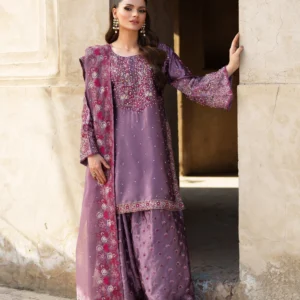 Purple Silk Formal Kurta Set with Organza Dupatta