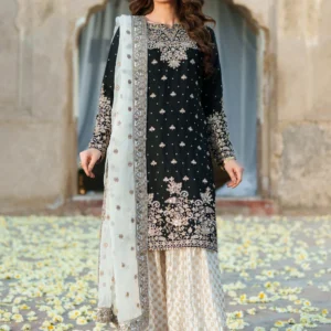 Black Chiffon Straight Cut Formal Suit Set