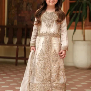 Gold Chiffon Pishwas Festive Dress for Girls