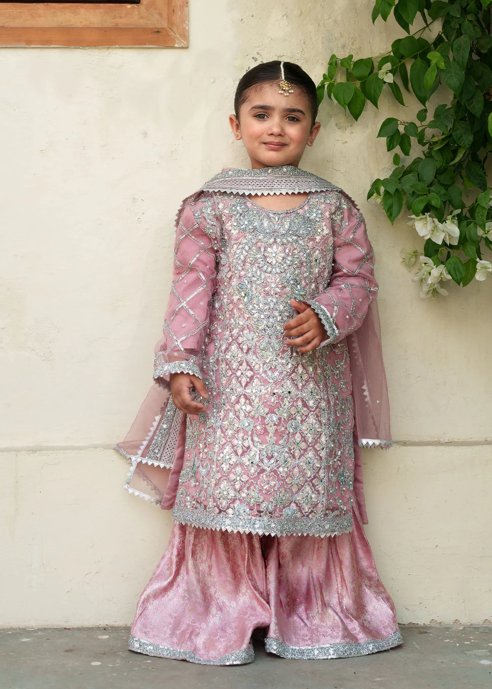 Pink Chiffon Gharara Festive Party Wear Set