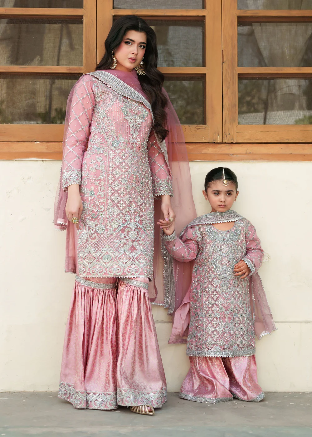 Pink Chiffon Gharara Festive Party Wear Set - Image 5