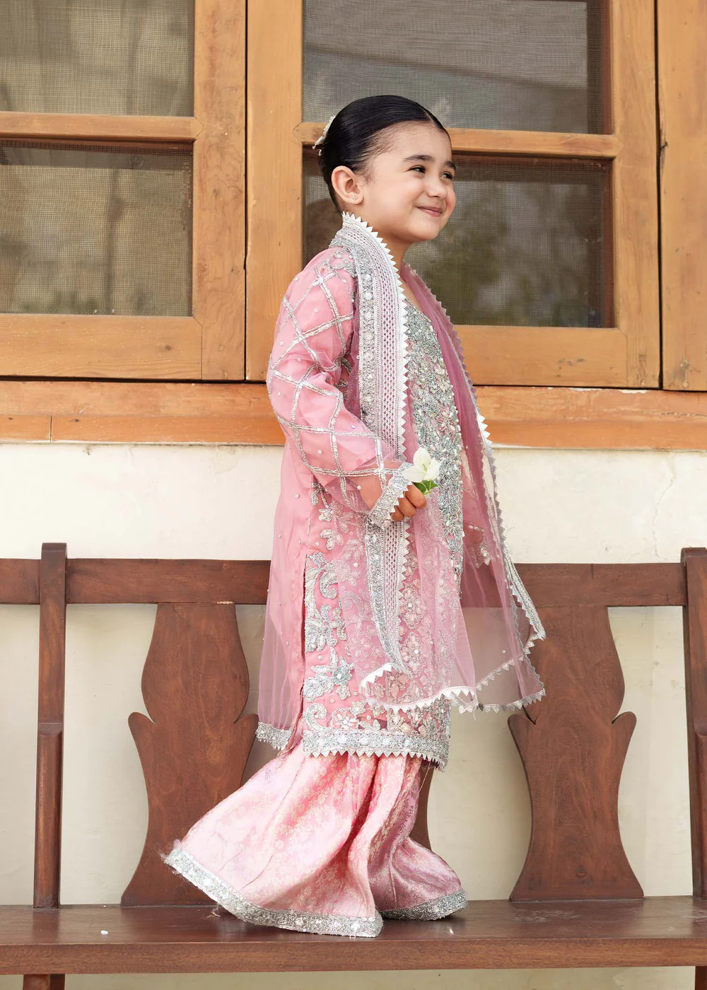 Pink Chiffon Gharara Festive Party Wear Set - Image 6
