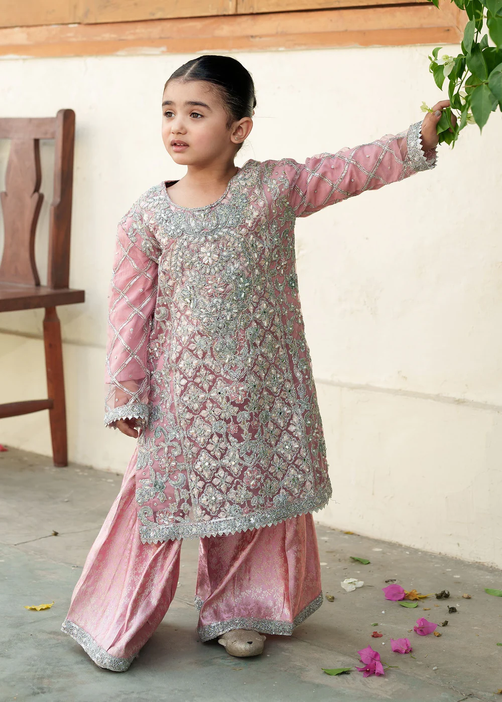 Pink Chiffon Gharara Festive Party Wear Set - Image 3