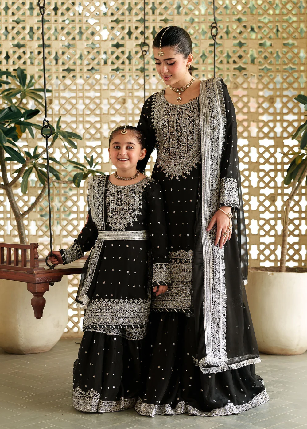 Black Chiffon Wide-Leg Gharara Party Wear Suit - Image 2