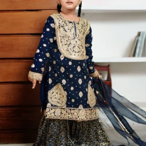 Navy Blue Chiffon Gharara Festive Dress Set