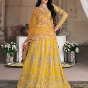 Elegant Yellow Chiffon Flared Lehenga Dress Set