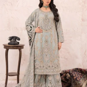 Ash Grey Net Long Kurta Palazzo Dress Set