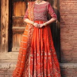 Orange Silk Circular Lehenga Festive 3Pc Set