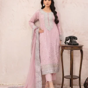 Pink Chiffon Long Kurta Festive Wear Suit Set