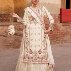 Ivory Chiffon Circular Lehenga Festive 3Pc Set