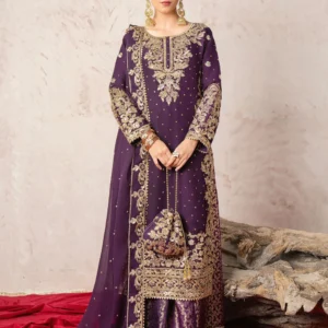 Purple Chiffon Long Kurta Palazzo Suit Set