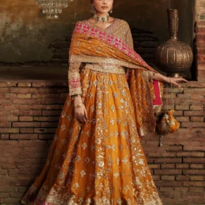 Elegant Yellow Orange Chiffon Flared Lehenga Set