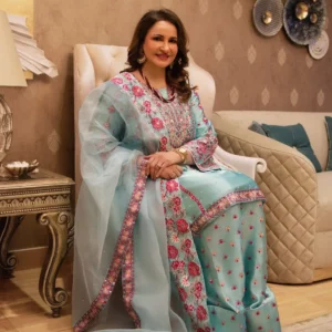 Bahar Sky Blue Silk 3 Piece Festive Kurta Suit