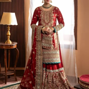 Crimson Chiffon Wide-Leg Gharara Formal Set