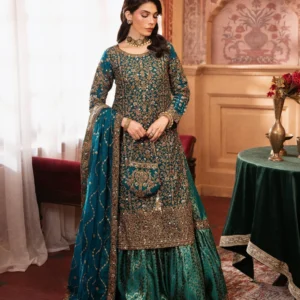 Teal Chiffon Flared Lehenga Bridal Wear Set
