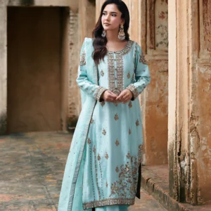 Serah Sky Blue Chiffon Festive 3Pc Kurta Set